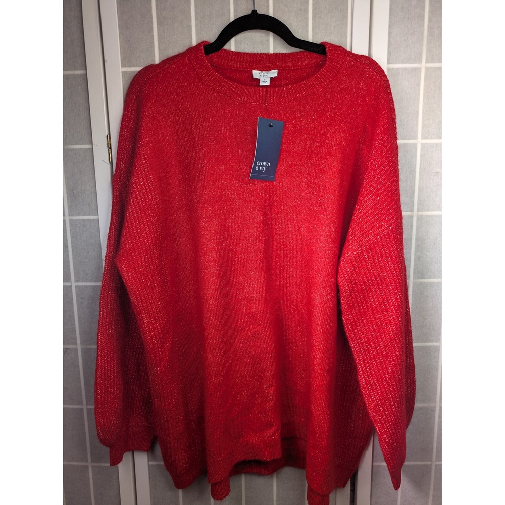 Crown & Ivy Womens Sweater Large NWT $65 Red Crewneck Cozy Long Sleeve Oversized